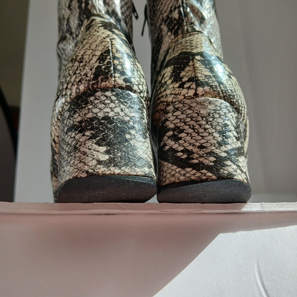 Vintage60's/70's  SnakePrint KneeHigh BlockHeel SquareToe Mod GoGoBoots Sz8 - Picture 12 of 14
